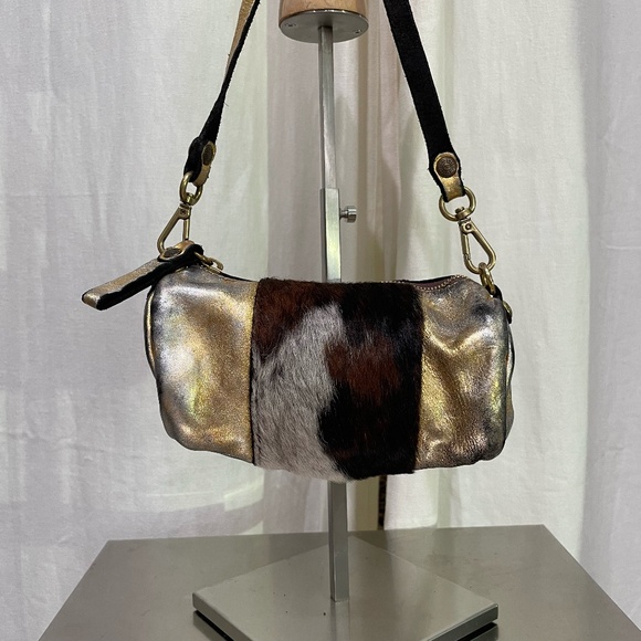 Metallic Gold Leather and Horse Hair Campomaggi Crossbody Bag